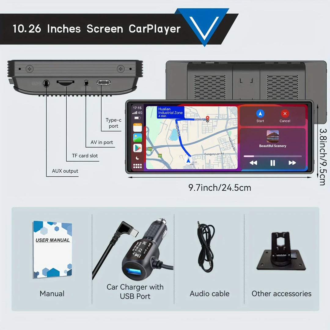Universal 10.26-Inch Wireless CarPlay Android Auto Multimedia Player-Orizon Depot