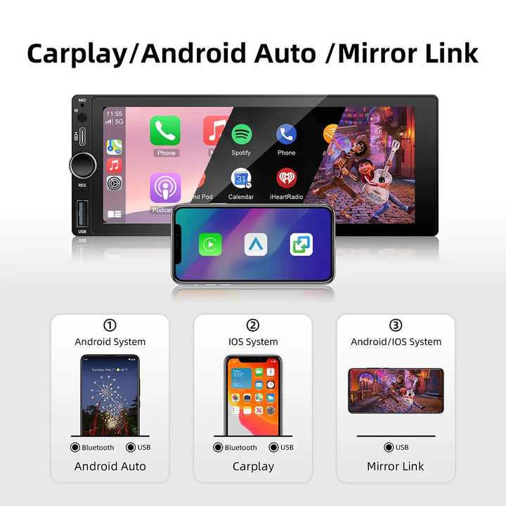 Universal 6.86 Inch Touchscreen Car Stereo with Wireless CarPlay-Orizon Depot
