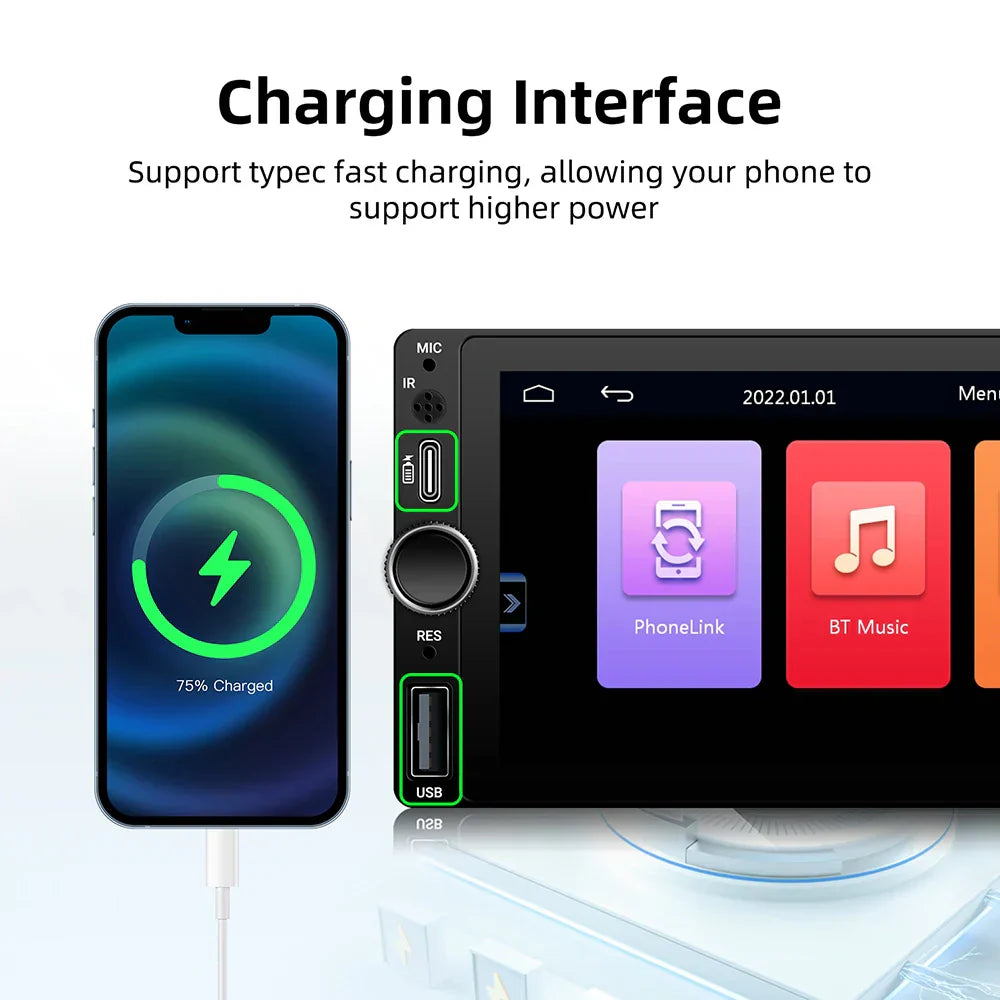 Universal 6.86 Inch Touchscreen Car Stereo with Wireless CarPlay-Orizon Depot