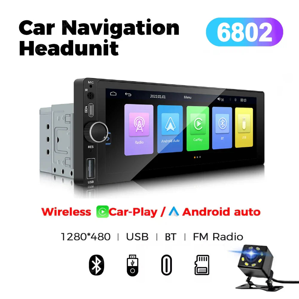 Universal 6.86 Inch Touchscreen Car Stereo with Wireless CarPlay-Orizon Depot