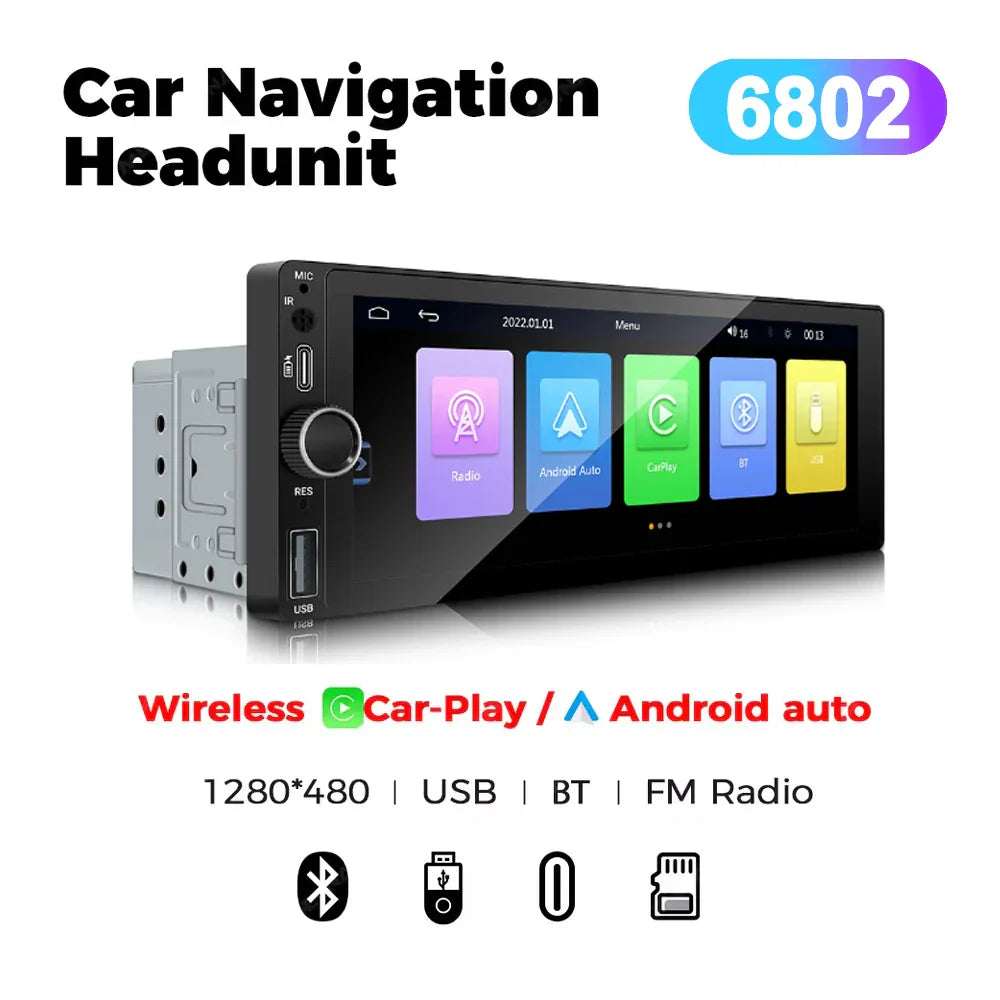 Universal 6.86 Inch Touchscreen Car Stereo with Wireless CarPlay-Orizon Depot