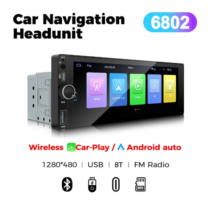 Universal 6.86 Inch Touchscreen Car Stereo with Wireless CarPlay-Orizon Depot