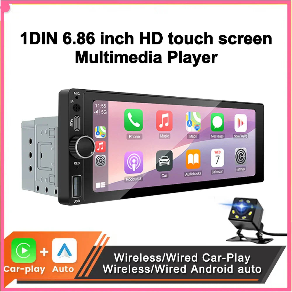 Universal 6.86 Inch Touchscreen Car Stereo with Wireless CarPlay-Orizon Depot