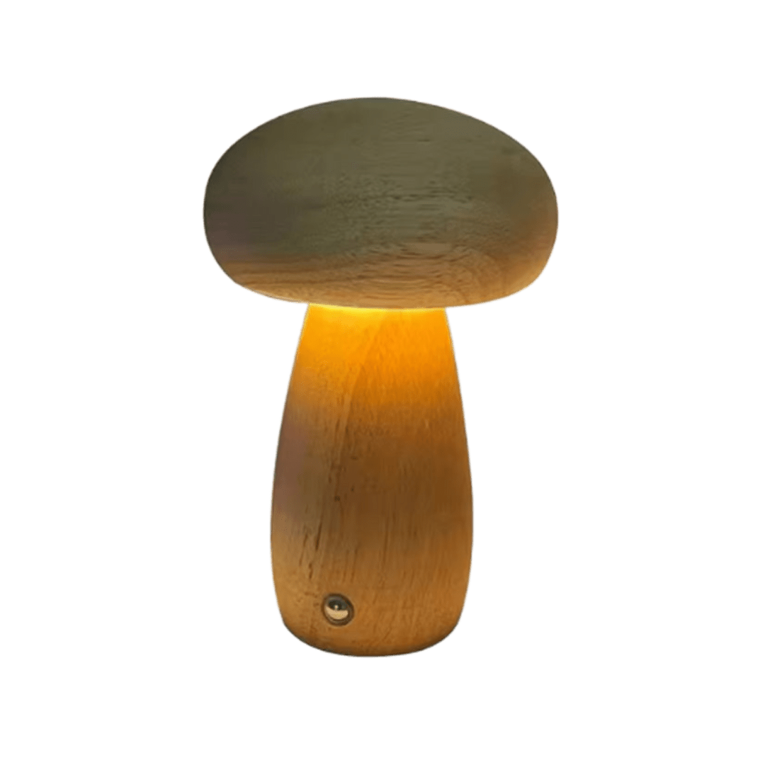 Natural Wood Rechargeable Night Light | Portobello Mushroom Design