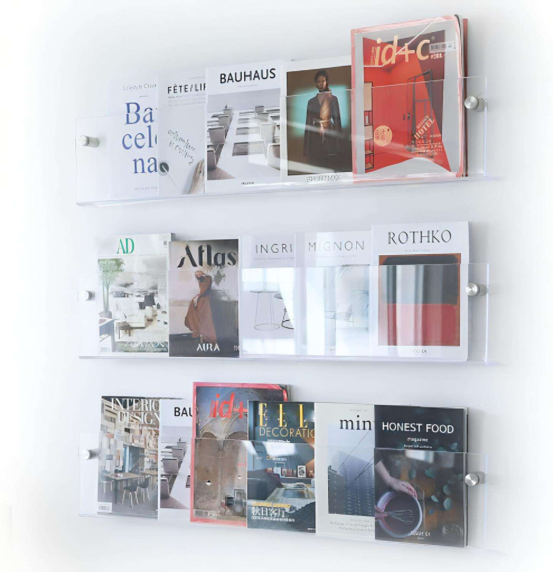 Acrylic Wall-Mounted Floating Magazine Rack for Stylish Storage-Orizon Depot