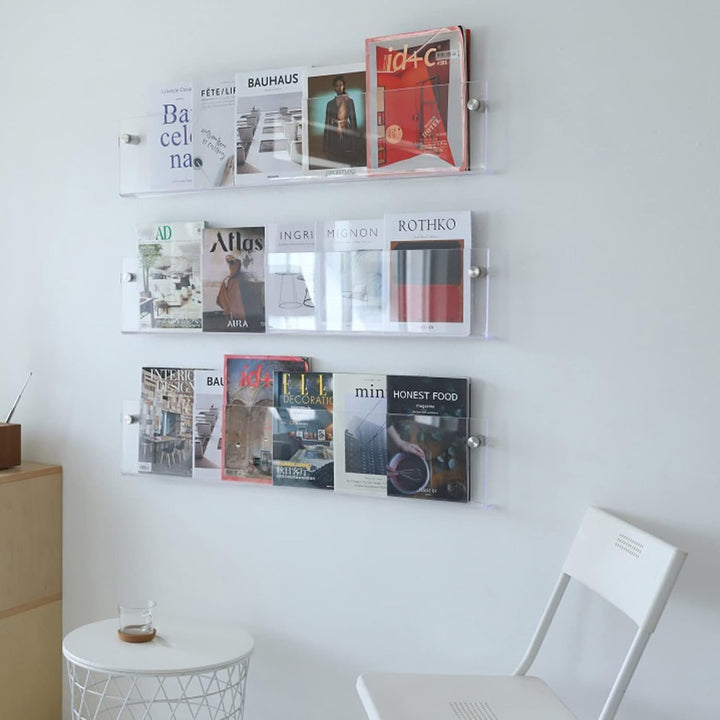 Acrylic Wall-Mounted Floating Magazine Rack for Stylish Storage-Orizon Depot