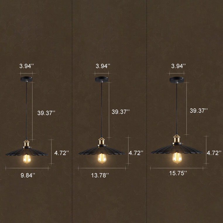 Vintage Industrial Iron Scalloped Shade Shape 1-Light Pendant Lamp-Orizon Depot