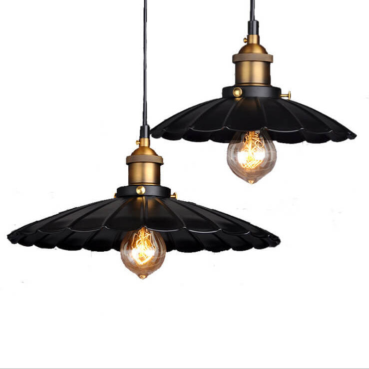 Vintage Industrial Iron Scalloped Shade Shape 1-Light Pendant Lamp-Orizon Depot