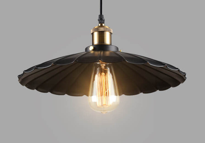 Vintage Industrial Iron Scalloped Shade Shape 1-Light Pendant Lamp-Orizon Depot