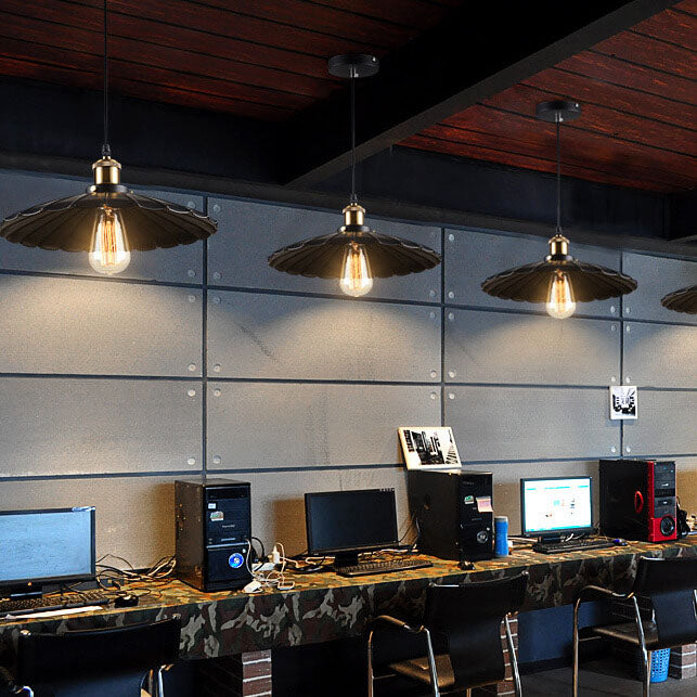 Vintage Industrial Iron Scalloped Shade Shape 1-Light Pendant Lamp-Orizon Depot