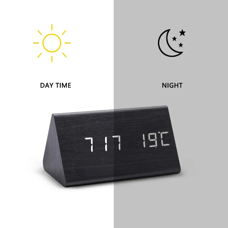 Voice-Controlled LED Alarm Clock | Stylish Wooden Design-Orizon Depot
