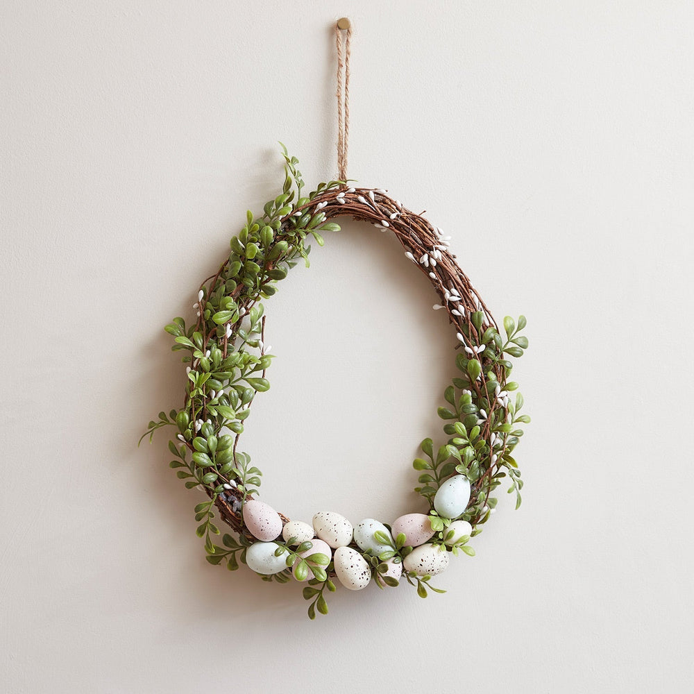Easter Egg-Shaped Wreath Decoration with Micro Fairy Lights - 35cm-Orizon Depot