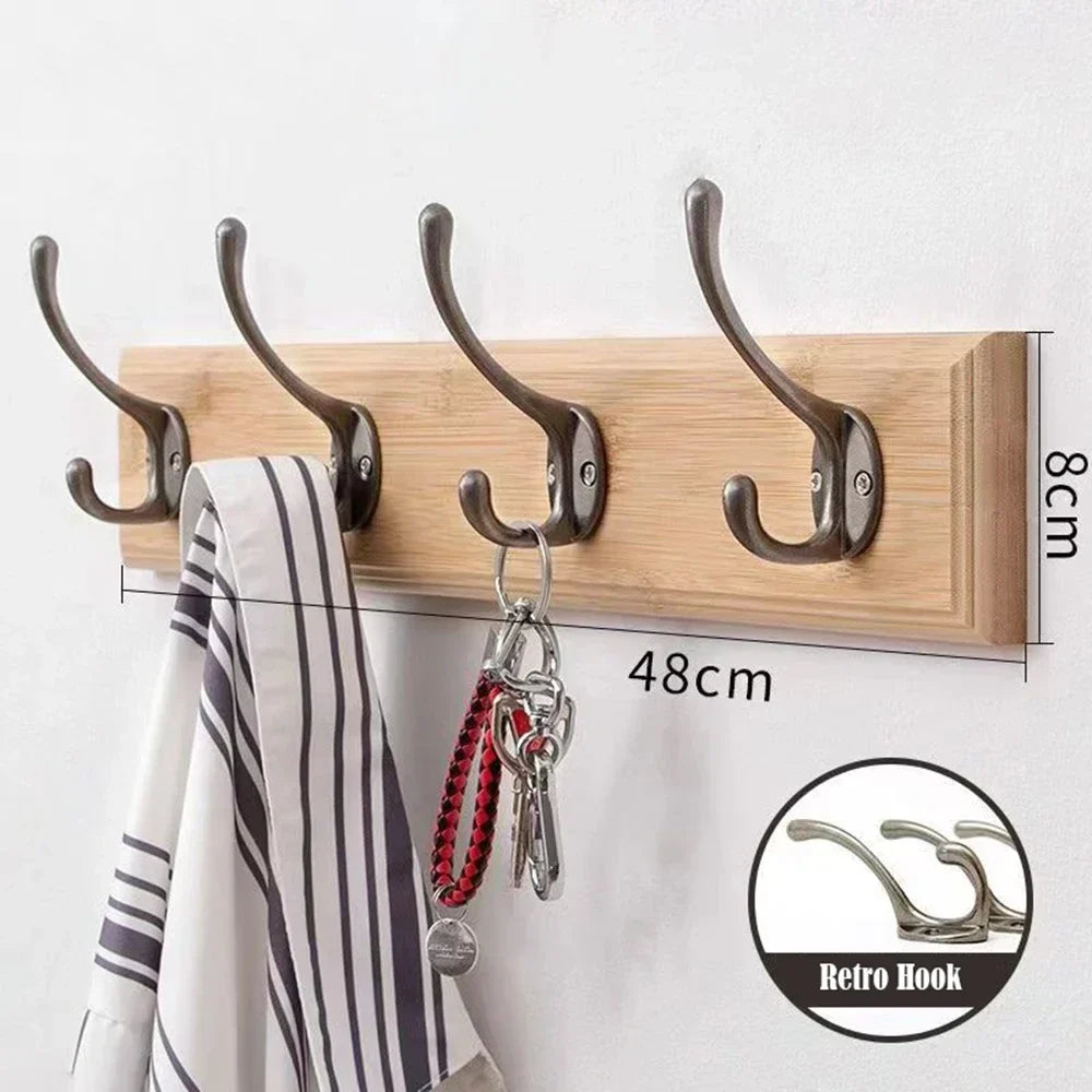 Solid Wood Wall Coat Rack with Hooks for Coats and Hats