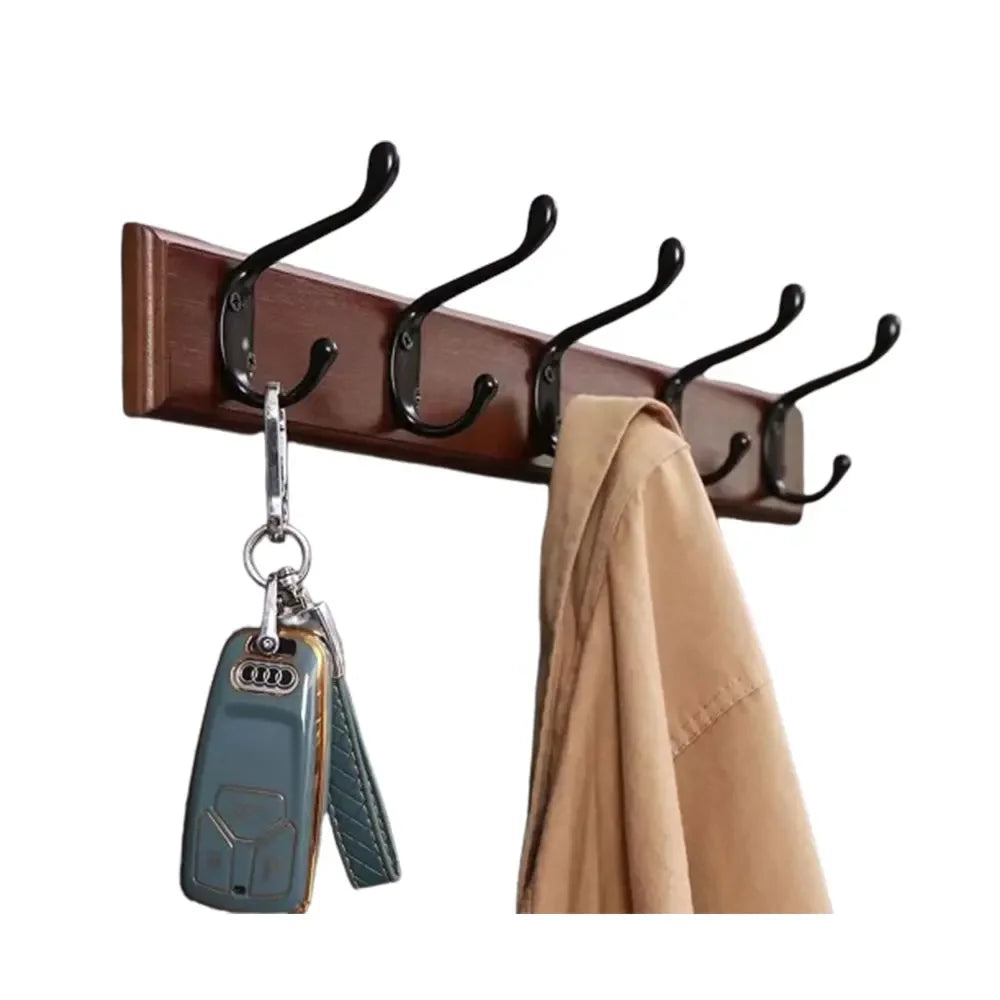 Solid Wood Wall Coat Rack with Hooks for Coats and Hats