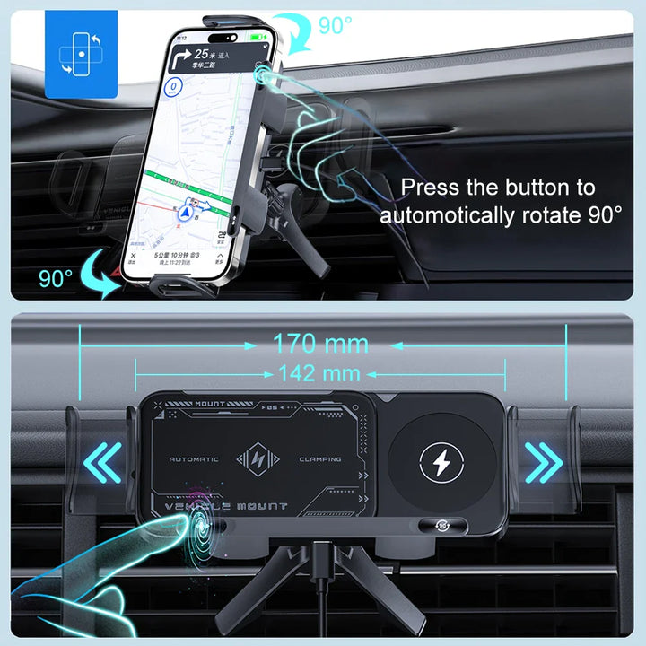 Wireless Car Charger Dual Coil Fast Charge Air Vent Mount-Orizon Depot