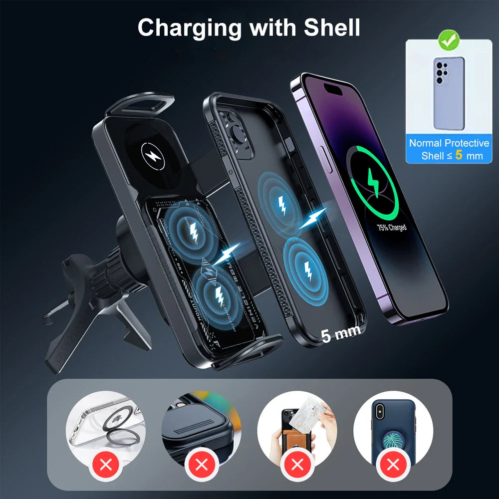 Wireless Car Charger Dual Coil Fast Charge Air Vent Mount-Orizon Depot