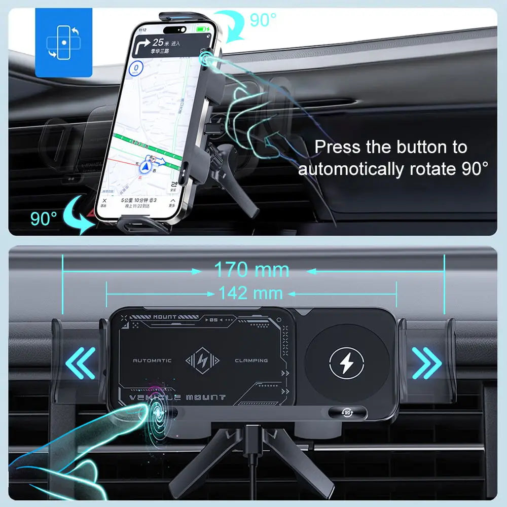 Wireless Car Charger Dual Coil Fast Charge Air Vent Mount-Orizon Depot