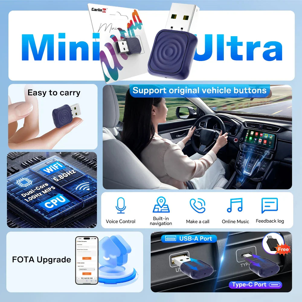 Wireless CarPlay Android Auto Adapter 2-In-1 Plug & Play-Orizon Depot