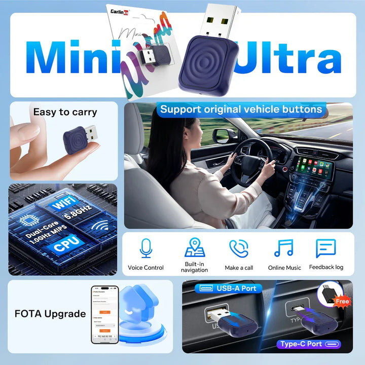 Wireless CarPlay Android Auto Adapter 2-In-1 Plug & Play-Orizon Depot