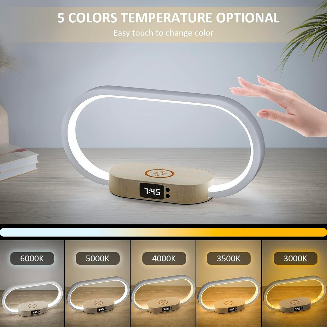 Wireless Charging Bedside Table Lamp with Clock-Orizon Depot