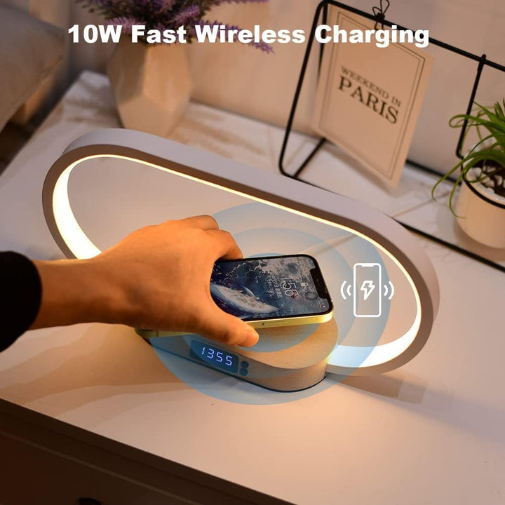 Wireless Charging Bedside Table Lamp with Clock-Orizon Depot