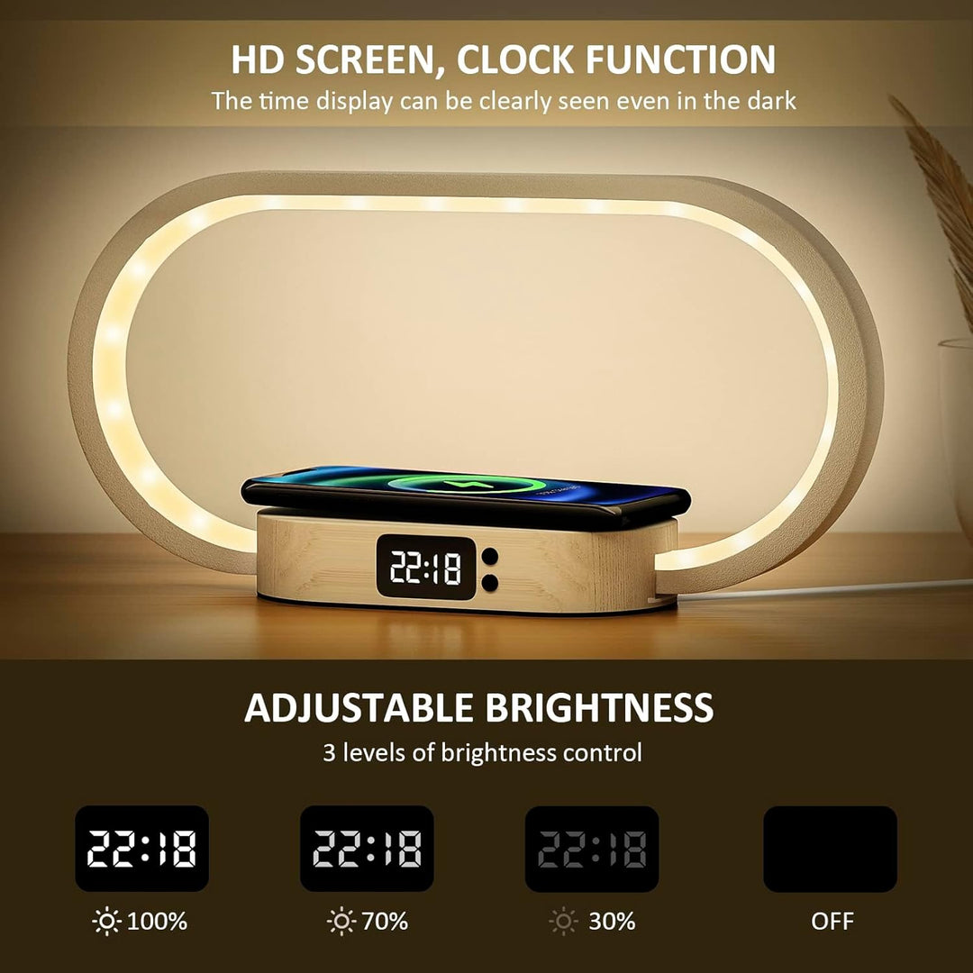 Wireless Charging Bedside Table Lamp with Clock-Orizon Depot