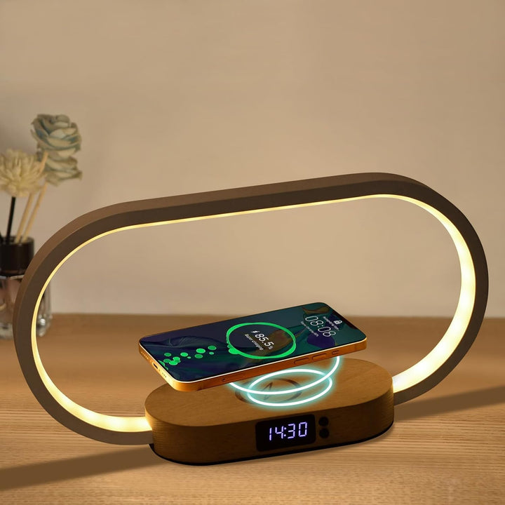 Wireless Charging Bedside Table Lamp with Clock-Orizon Depot