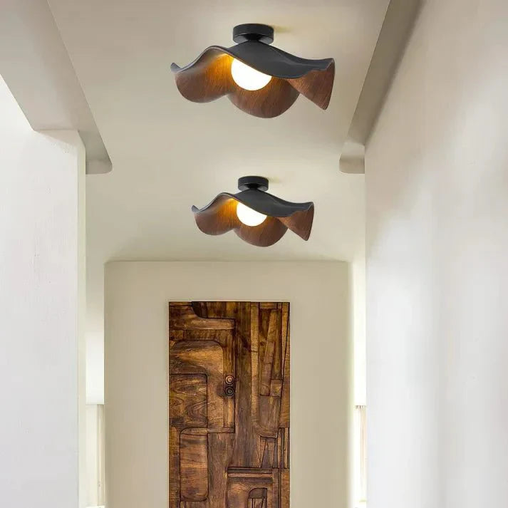 Scandinavian Wooden Lotus Ceiling Light | Modern Resin & Iron Lamp
