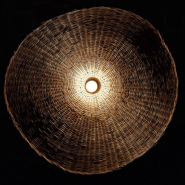 Woven Bamboo Straw Hat Pendant Light for Boho Interiors-Orizon Depot