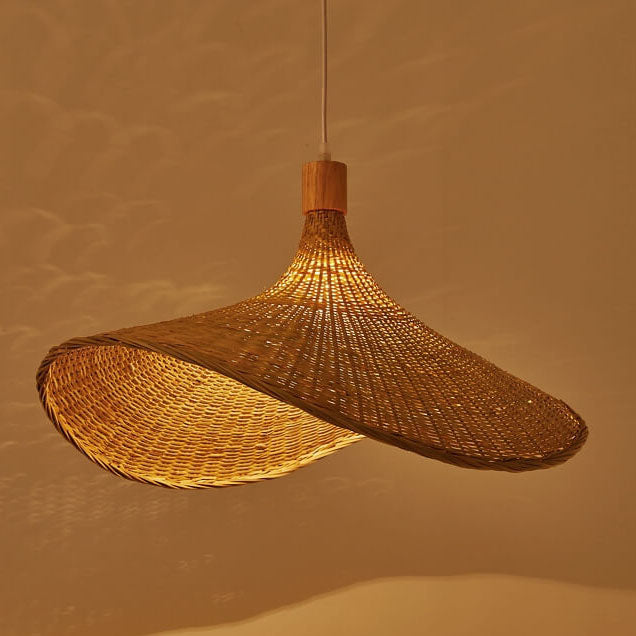 Woven Bamboo Straw Hat Pendant Light for Boho Interiors-Orizon Depot