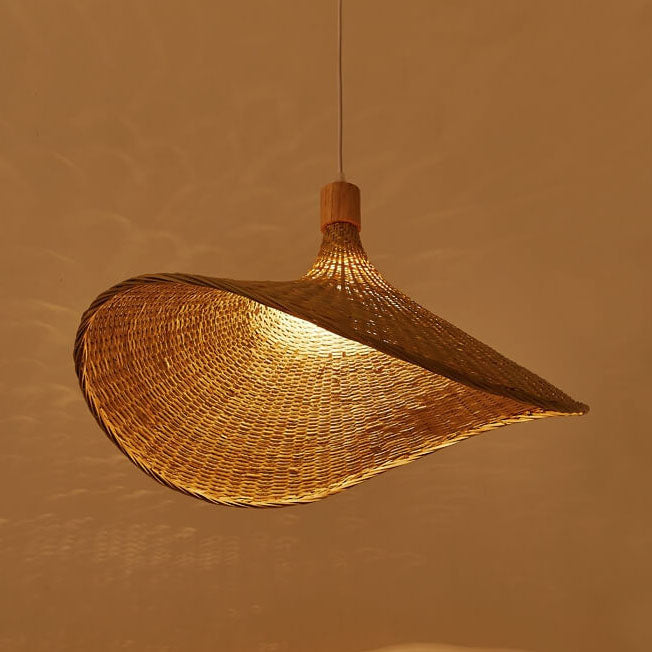 Woven Bamboo Straw Hat Pendant Light for Boho Interiors-Orizon Depot