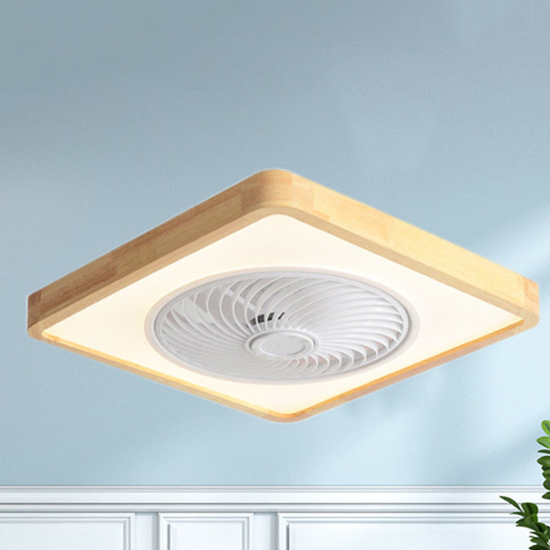 Modern Minimalist Wooden Geometric LED Semi-Flush Mount Ceiling Fan Light For Living Room-Orizon Depot