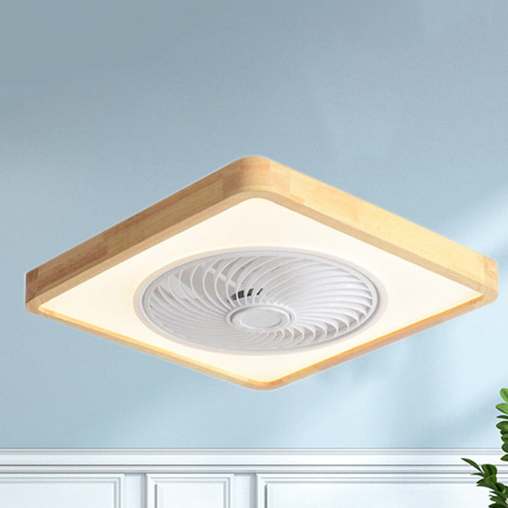 Modern Minimalist Wooden Geometric LED Semi-Flush Mount Ceiling Fan Light For Living Room-Orizon Depot