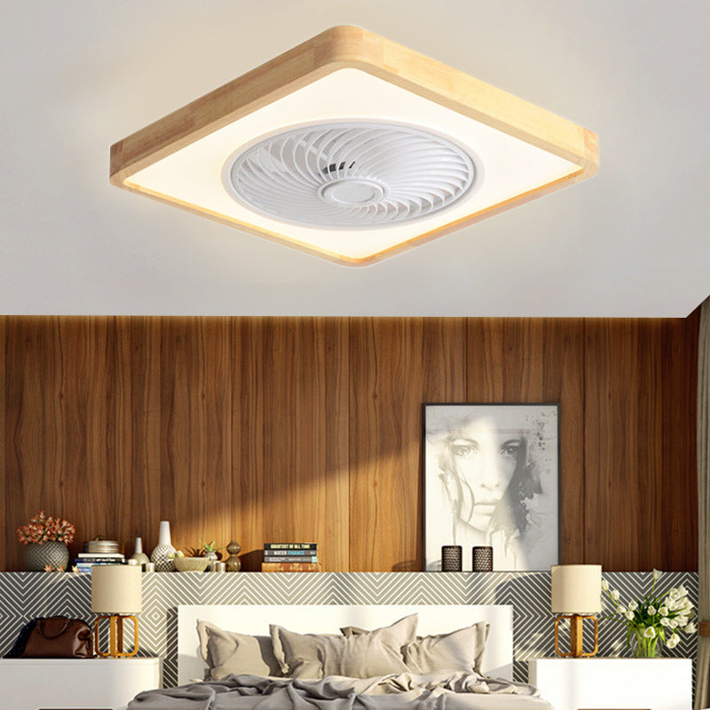 Modern Minimalist Wooden Geometric LED Semi-Flush Mount Ceiling Fan Light For Living Room