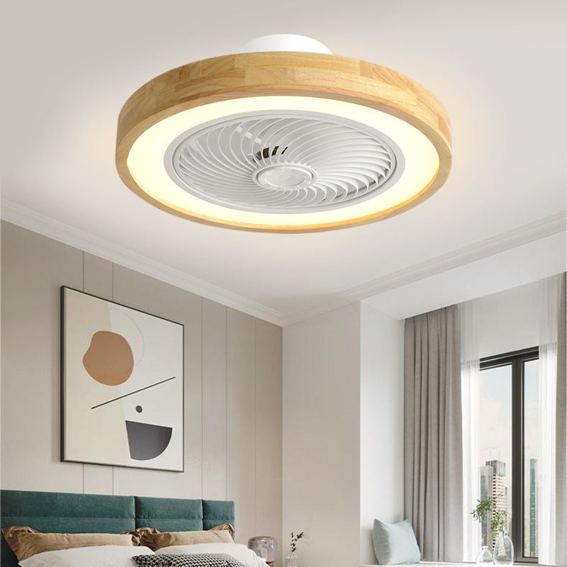 Modern Minimalist Wooden Geometric LED Semi-Flush Mount Ceiling Fan Light For Living Room