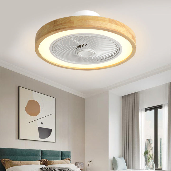 Modern Minimalist Wooden Geometric LED Semi-Flush Mount Ceiling Fan Light For Living Room-Orizon Depot