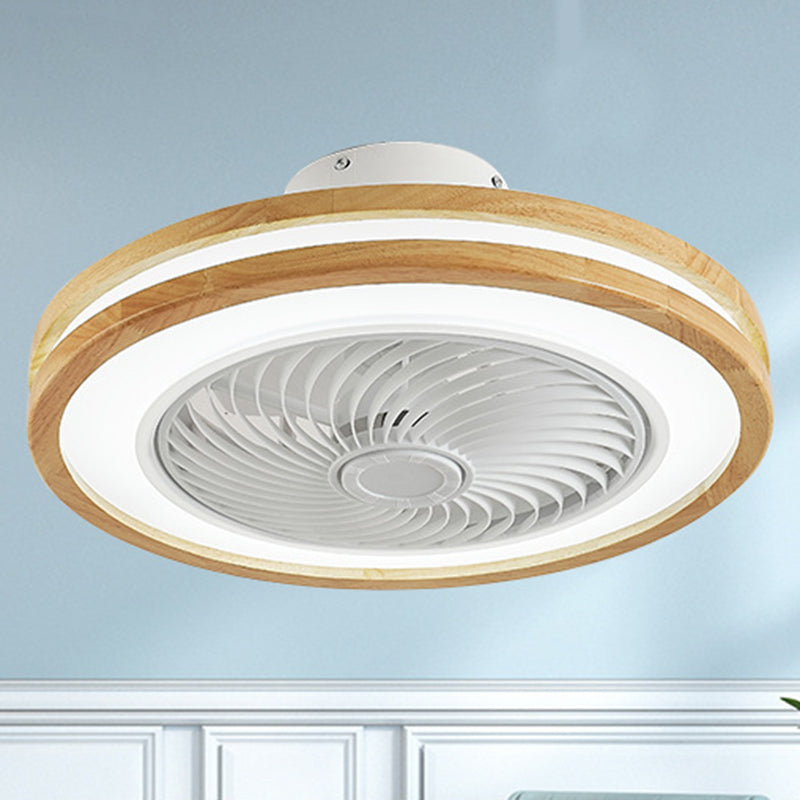 Modern Minimalist Wooden Geometric LED Semi-Flush Mount Ceiling Fan Light For Living Room-Orizon Depot