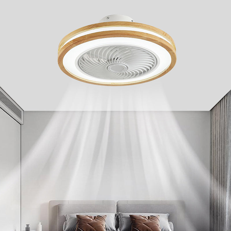 Modern Minimalist Wooden Geometric LED Semi-Flush Mount Ceiling Fan Light For Living Room