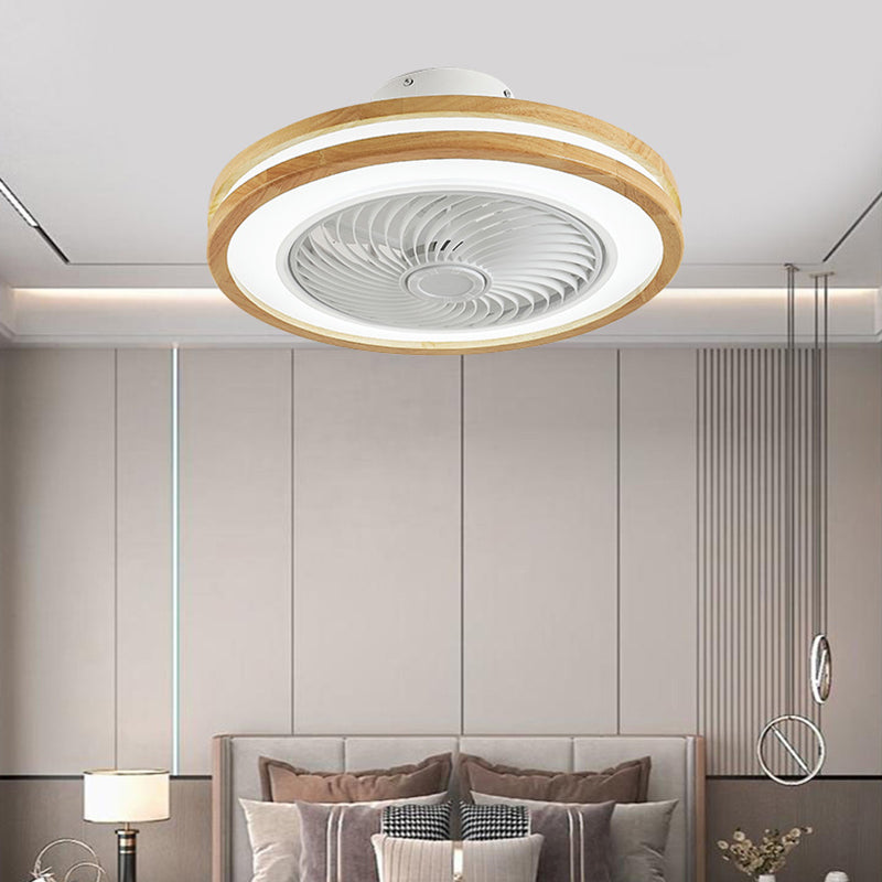 Modern Minimalist Wooden Geometric LED Semi-Flush Mount Ceiling Fan Light For Living Room