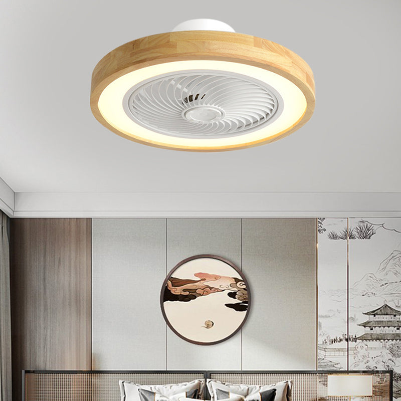 Modern Minimalist Wooden Geometric LED Semi-Flush Mount Ceiling Fan Light For Living Room