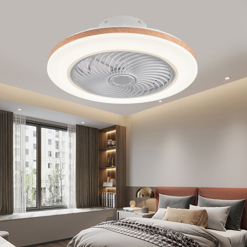 Modern Minimalist Wooden Geometric LED Semi-Flush Mount Ceiling Fan Light For Living Room