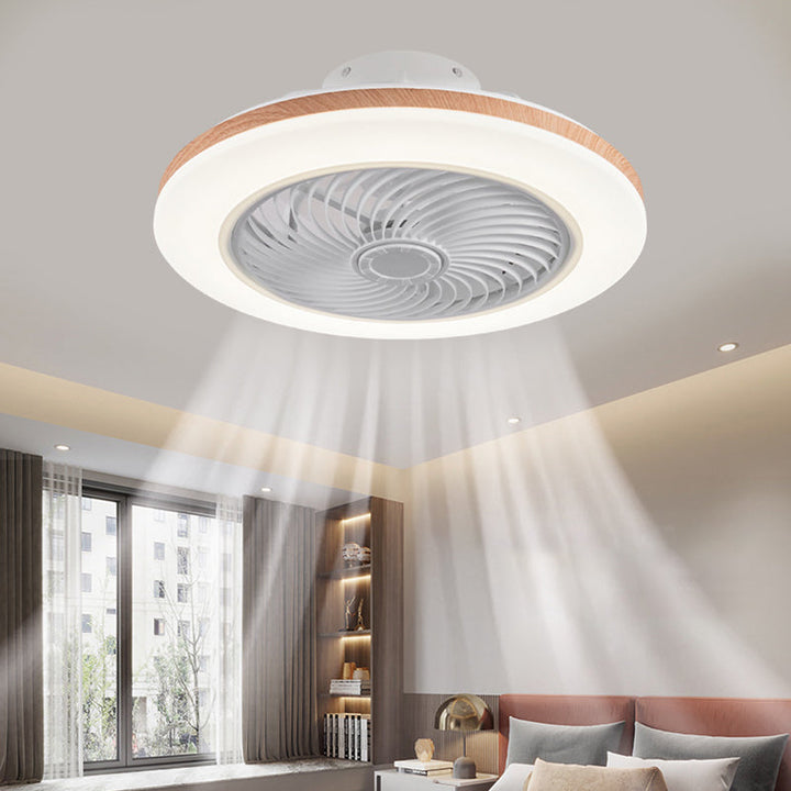 Modern Minimalist Wooden Geometric LED Semi-Flush Mount Ceiling Fan Light For Living Room-Orizon Depot