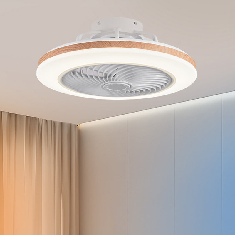 Modern Minimalist Wooden Geometric LED Semi-Flush Mount Ceiling Fan Light For Living Room-Orizon Depot