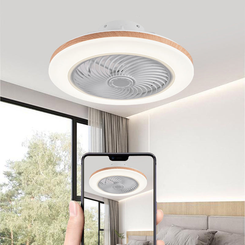 Modern Minimalist Wooden Geometric LED Semi-Flush Mount Ceiling Fan Light For Living Room-Orizon Depot