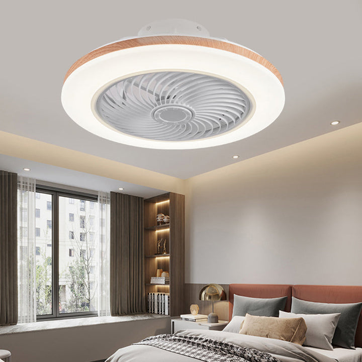 Modern Minimalist Wooden Geometric LED Semi-Flush Mount Ceiling Fan Light For Living Room-Orizon Depot