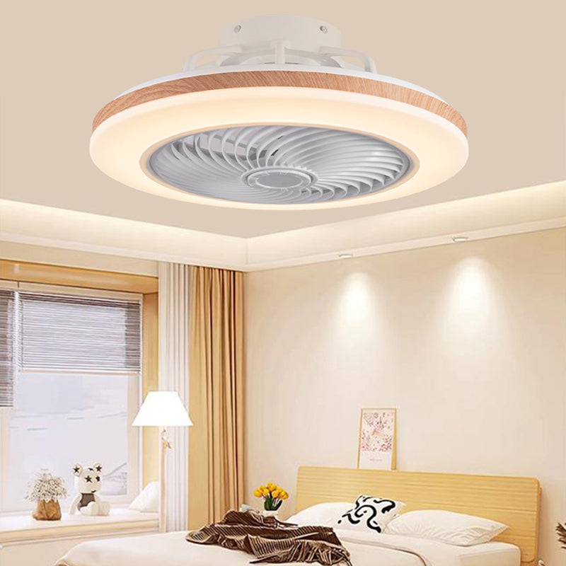 Modern Minimalist Wooden Geometric LED Semi-Flush Mount Ceiling Fan Light For Living Room