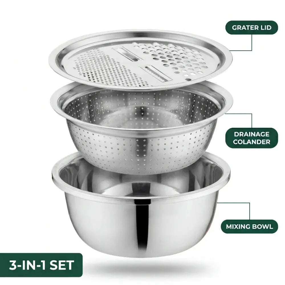 3-in-1 Batter Bowl Set with Grid and Drainage | Space-Saving Design