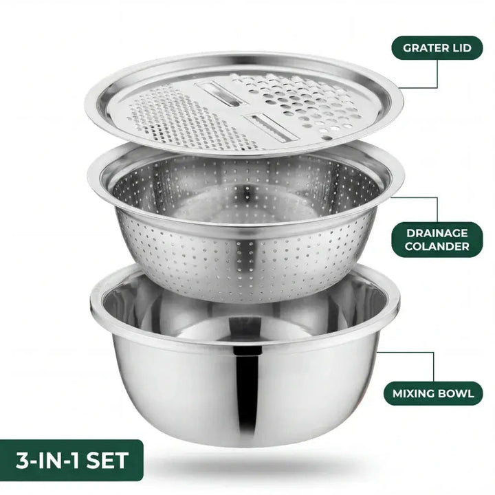 3-in-1 Batter Bowl Set with Grid and Drainage | Space-Saving Design