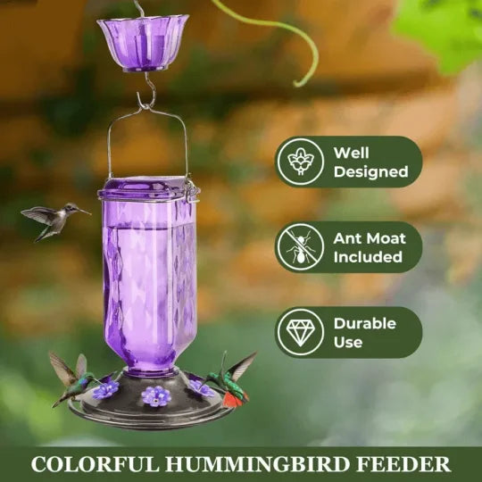 Leak-Proof 24oz Glass Hummingbird Feeder for Outdoor Use