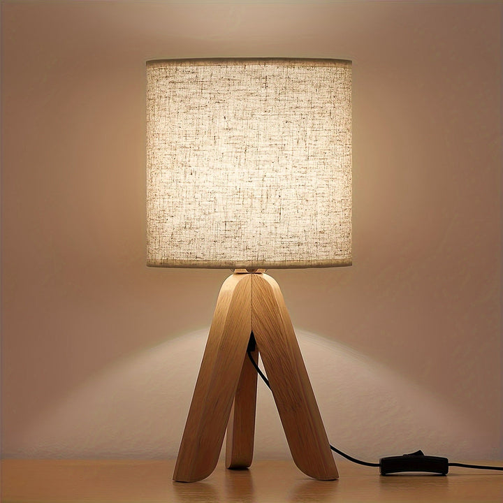 Wooden Tripod Table Lamp with Fabric Shade for Home Decor